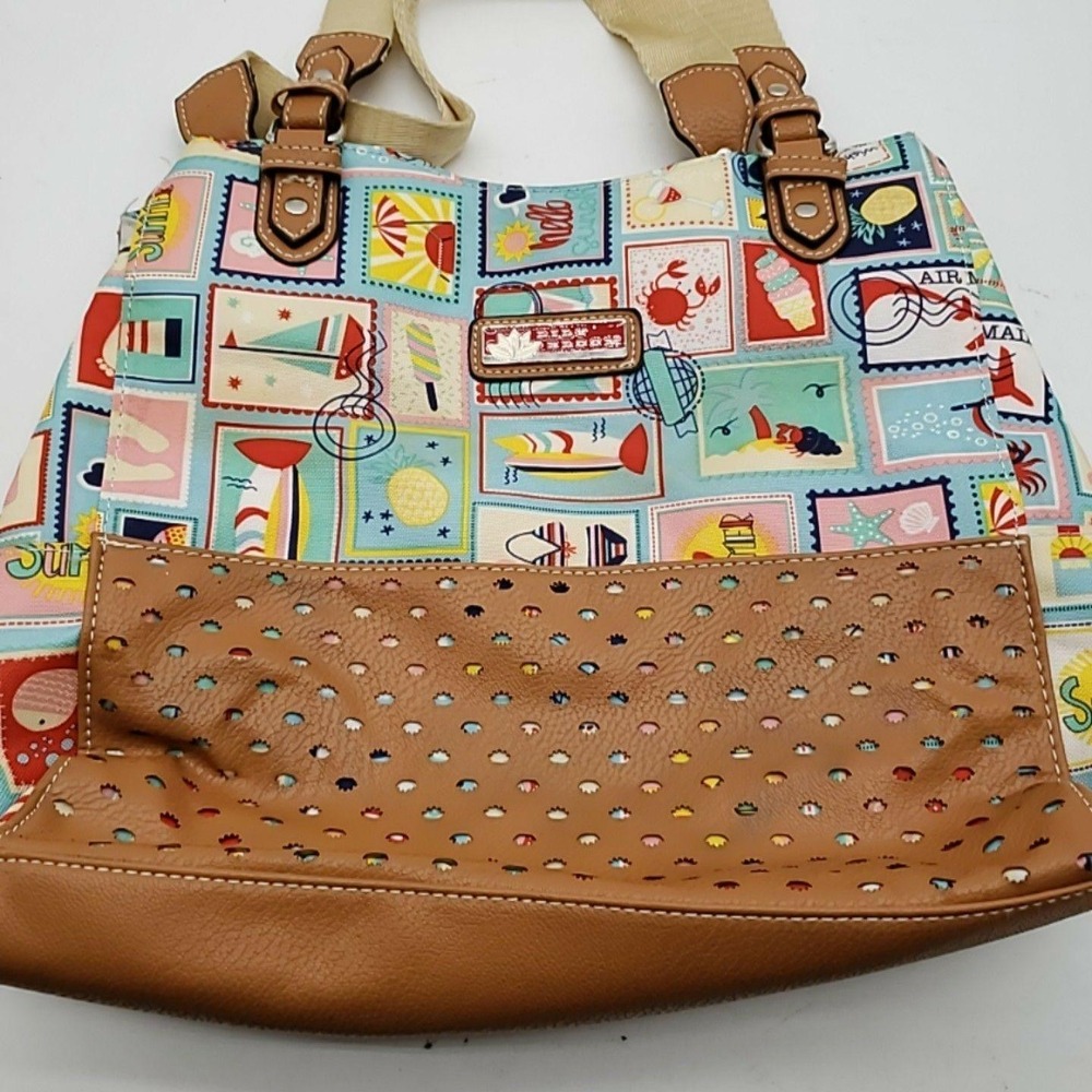 Sakroots Shoulder Bag Womens Large Multicolor Postage Stamp Beach Summer Tote